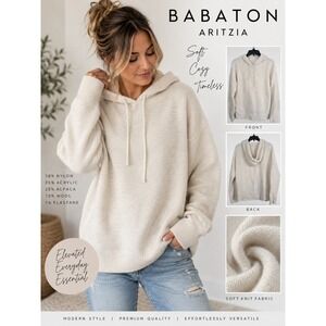 Aritzia Babaton Alpaca Wool Blend Hoodie Sweater XS Cream Ivory Cozy Knit